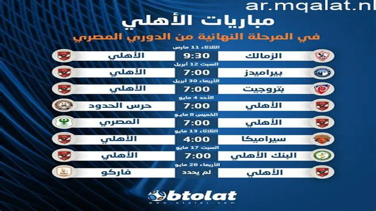 موعد المباراة القادمة للأهلي في الدوري المصري بعد الانتصار على سموحة